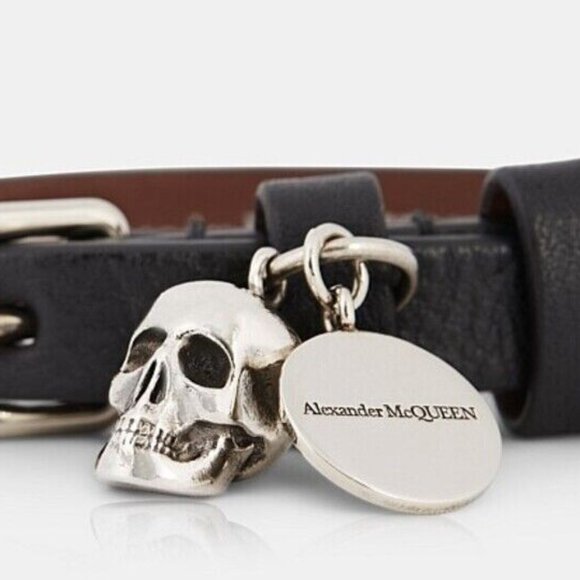 ALEXANDER McQUEEN 'Stud Single Wrap Skull Bracelet' Blk/Silver Made in ITALY NWT - Picture 13 of 16